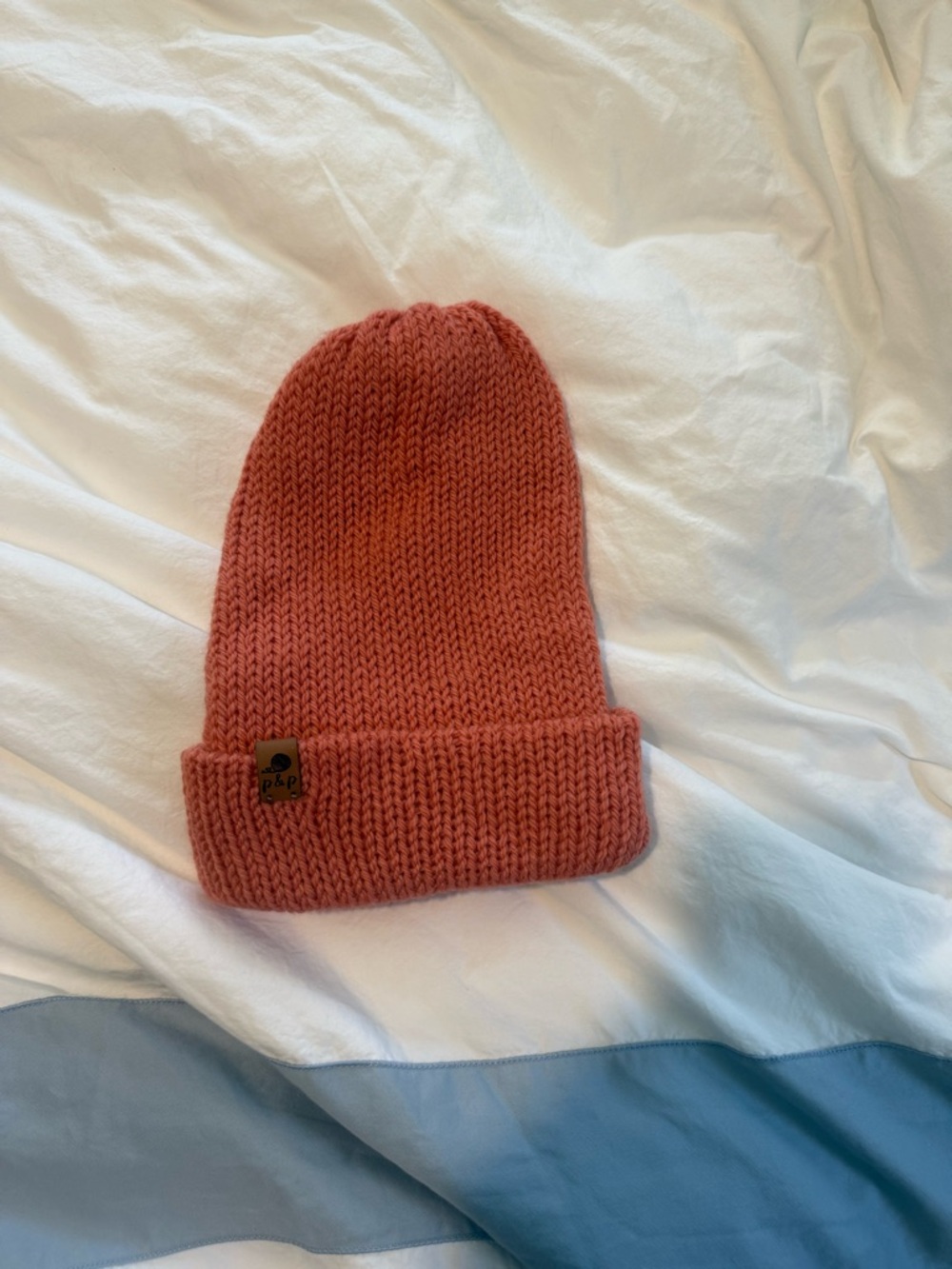 Kids Coral Knit Cuffed Beanie with Logo Tag